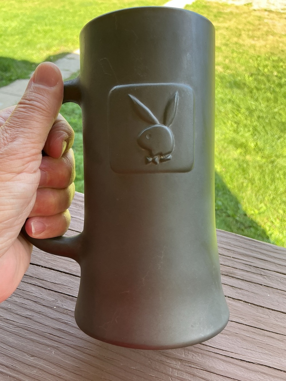 Vintage 1970s Playboy Bunny Raised Logo Gunmetal Grey Beer Stein/Mug